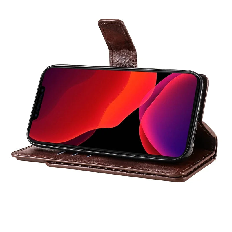 9 Card Slots Double Layer Wallet Flip Cover Case for iPhone