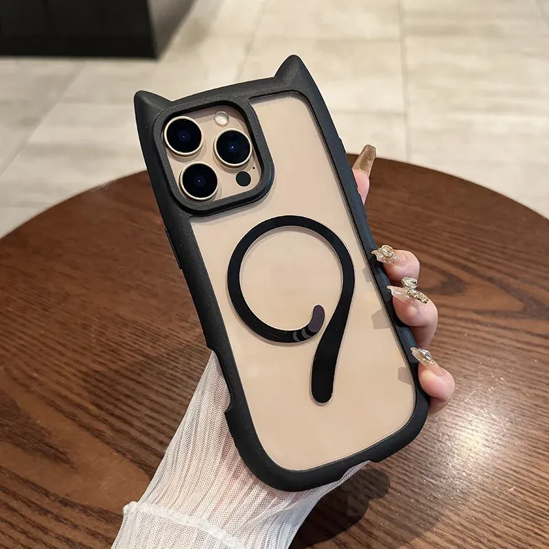 Cute Cat Ear Cat Tail Magsafe Shockproof Hard Case For iPhone