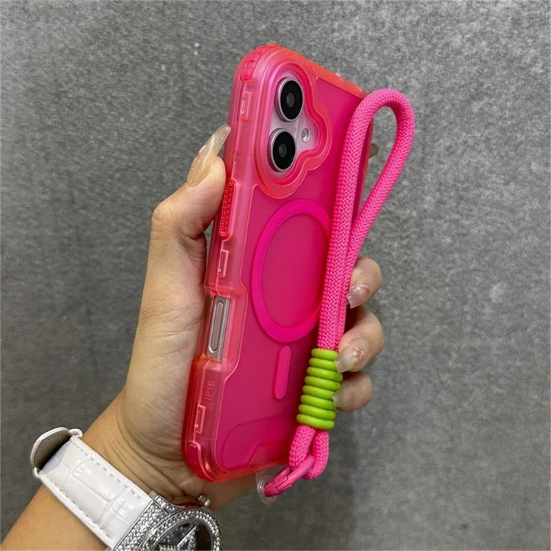 Magsafe Colourful Wrist Strap Lanyard Matte Case For iPhone