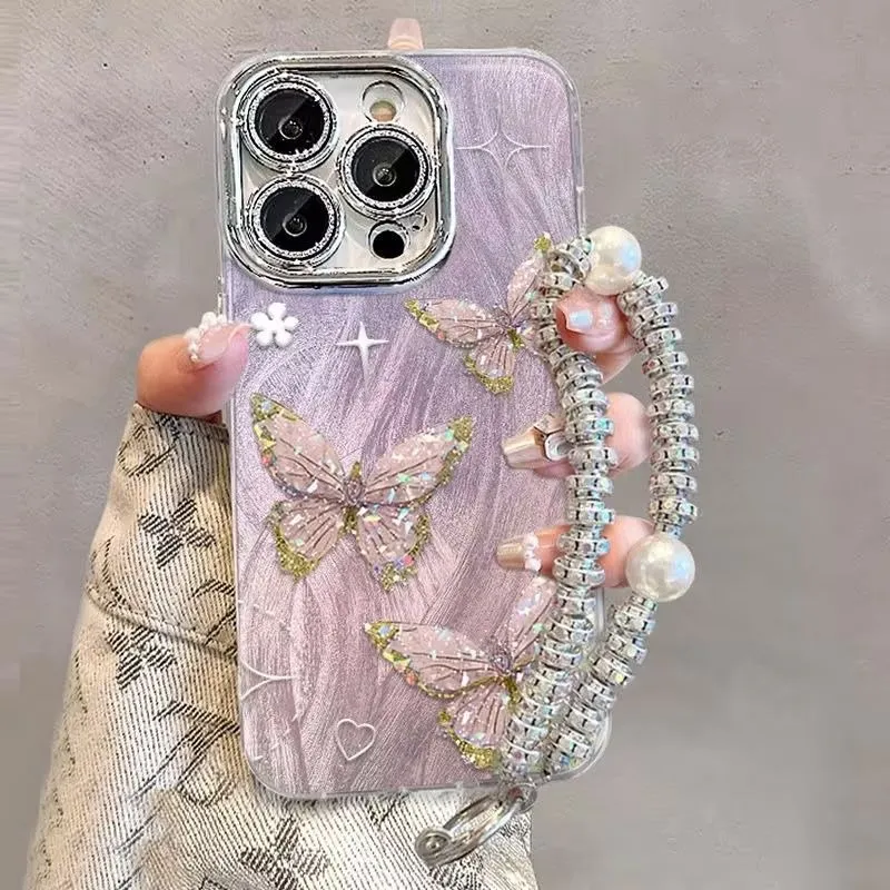 Lanyard laser butterfly phone case For iPhone