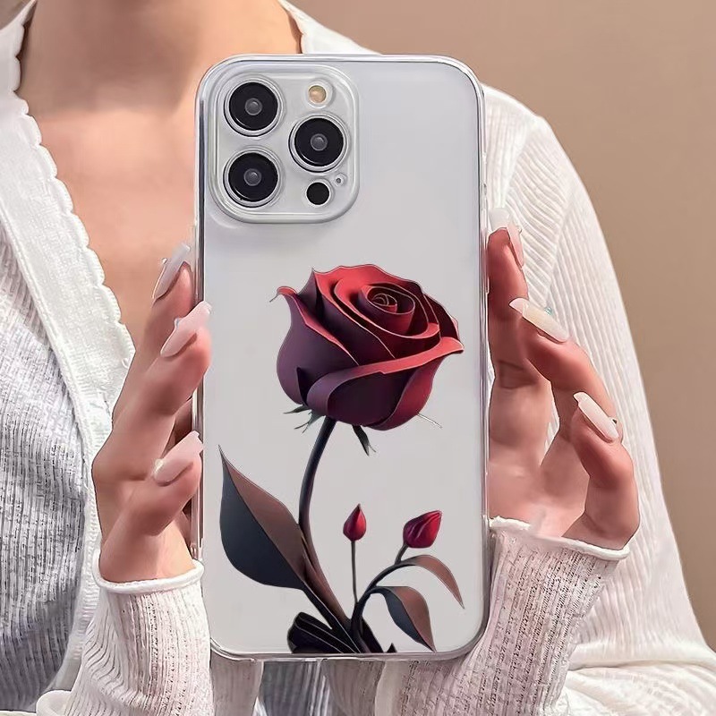 New dark red rose anti-fall case for iPhone