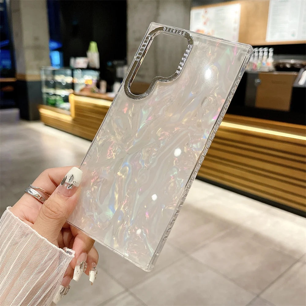 Glitter Shell Gradient Feather Plating  Case for Samsung