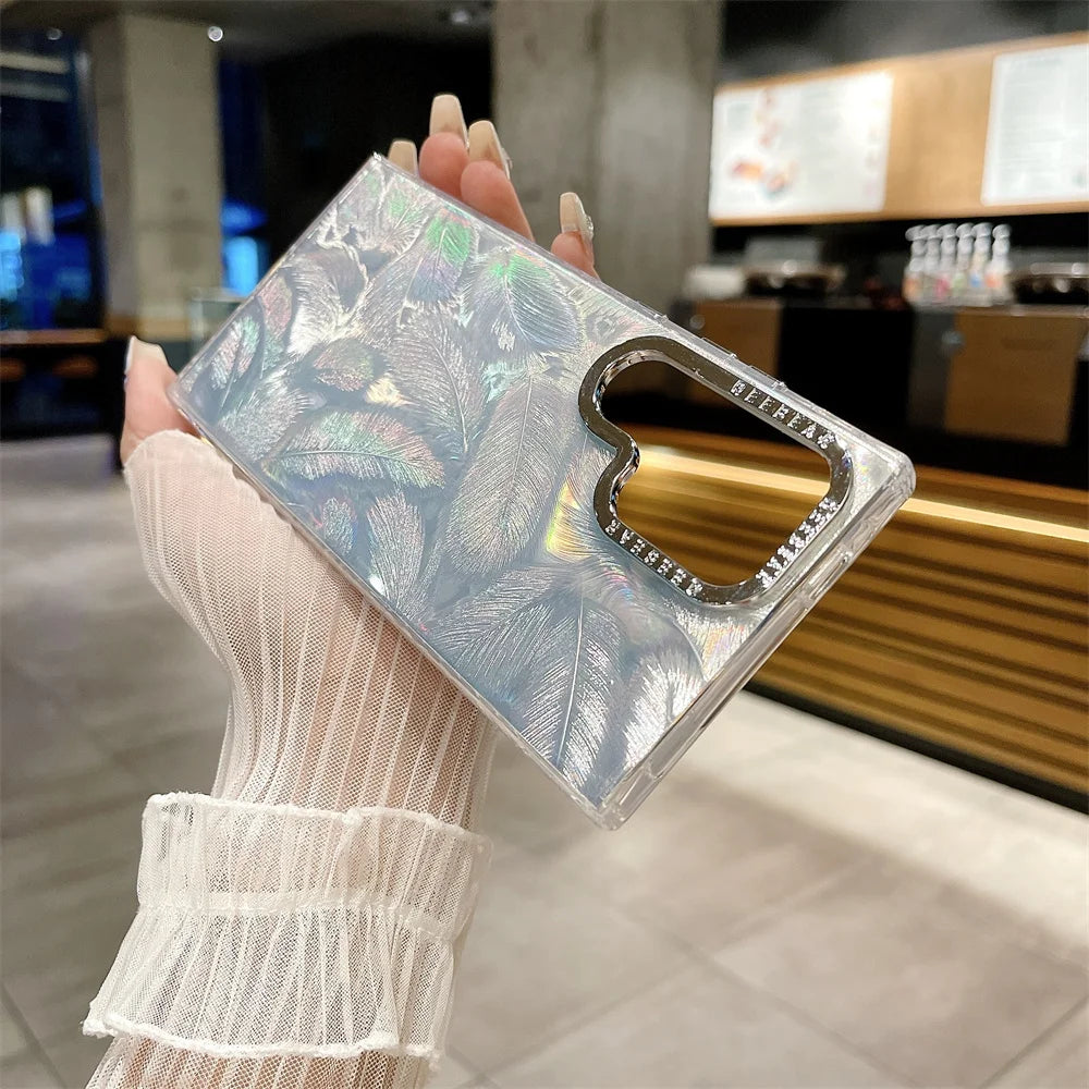Glitter Shell Gradient Feather Plating  Case for Samsung