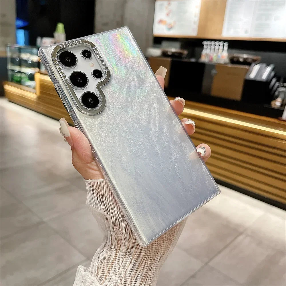 Glitter Shell Gradient Feather Plating  Case for Samsung