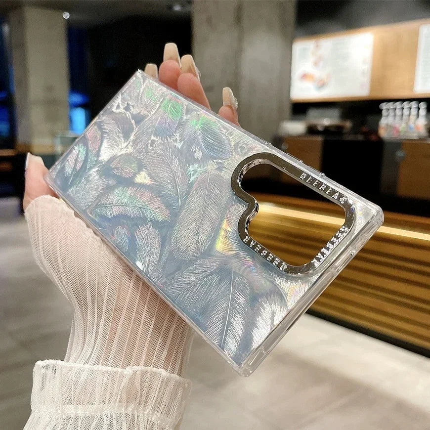 Glitter Shell Gradient Feather Plating  Case for Samsung
