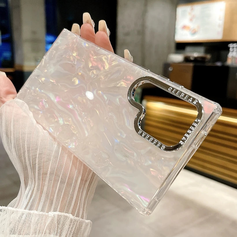 Glitter Shell Gradient Feather Plating  Case for Samsung