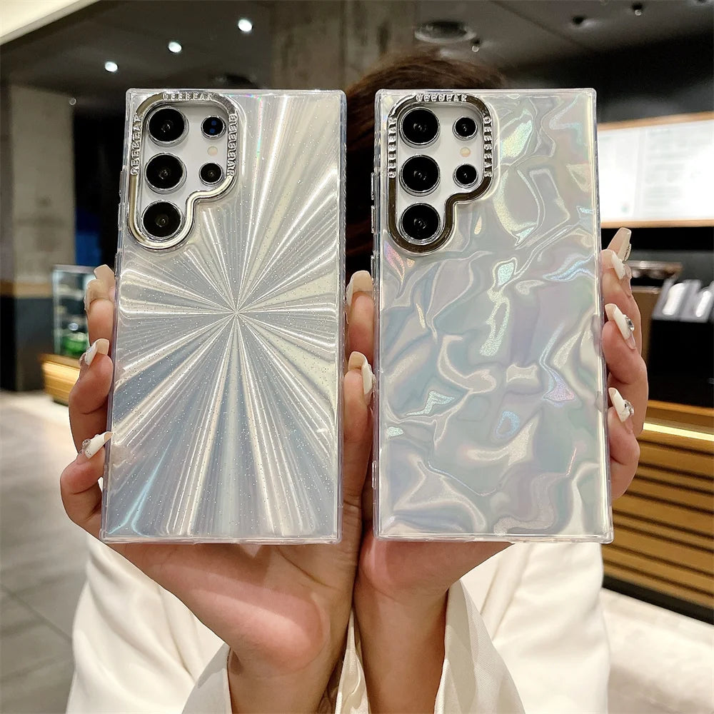 Glitter Shell Gradient Feather Plating  Case for Samsung