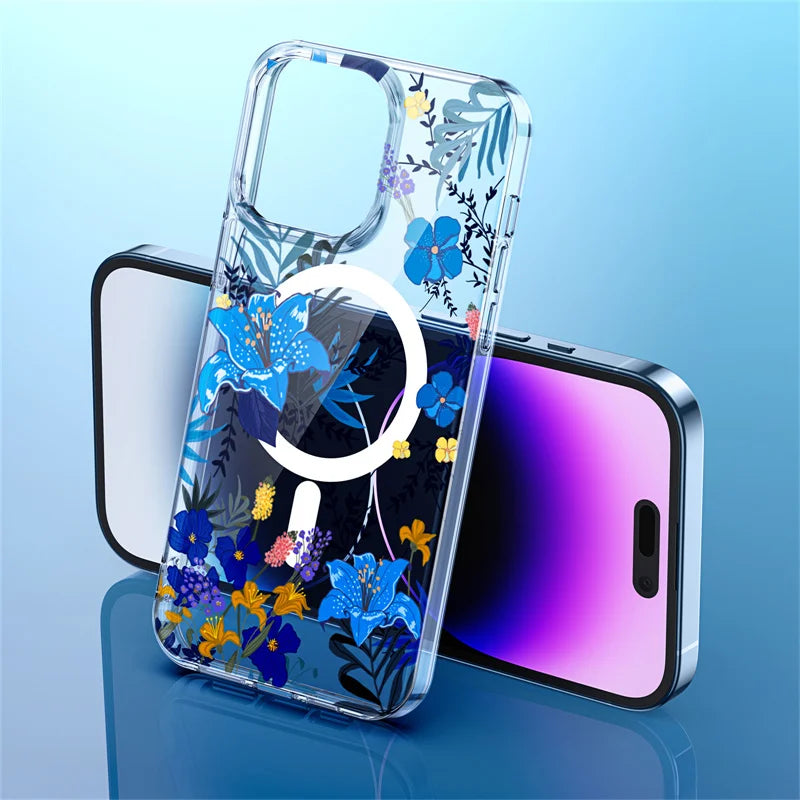 Beautiful Flowers Transparent Magsafe Case for iPhone