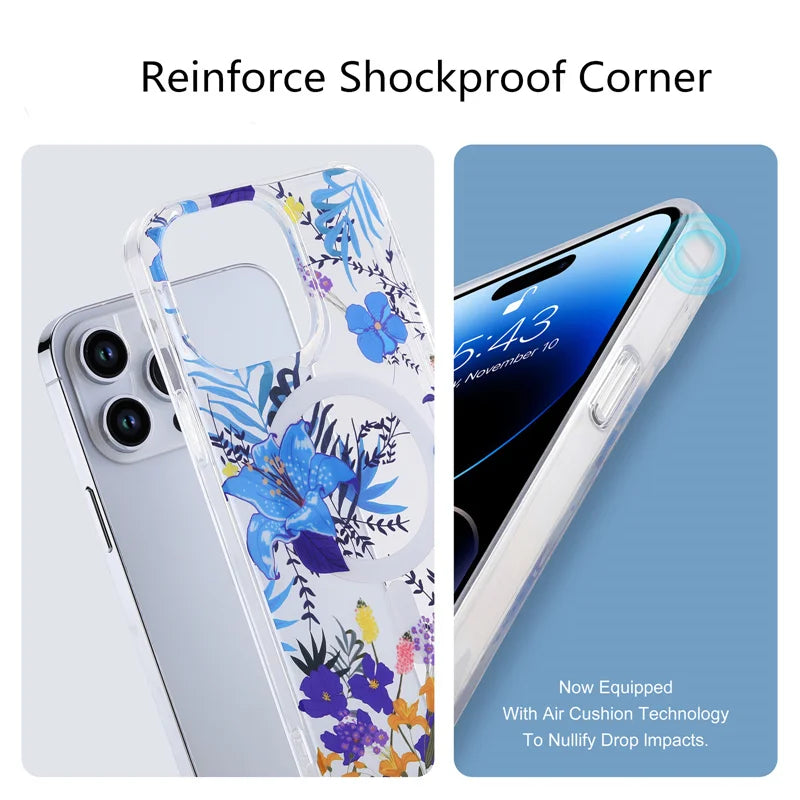 Beautiful Flowers Transparent Magsafe Case for iPhone