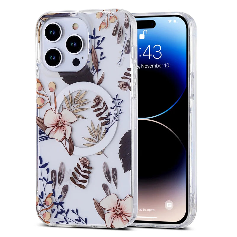 Beautiful Flowers Transparent Magsafe Case for iPhone