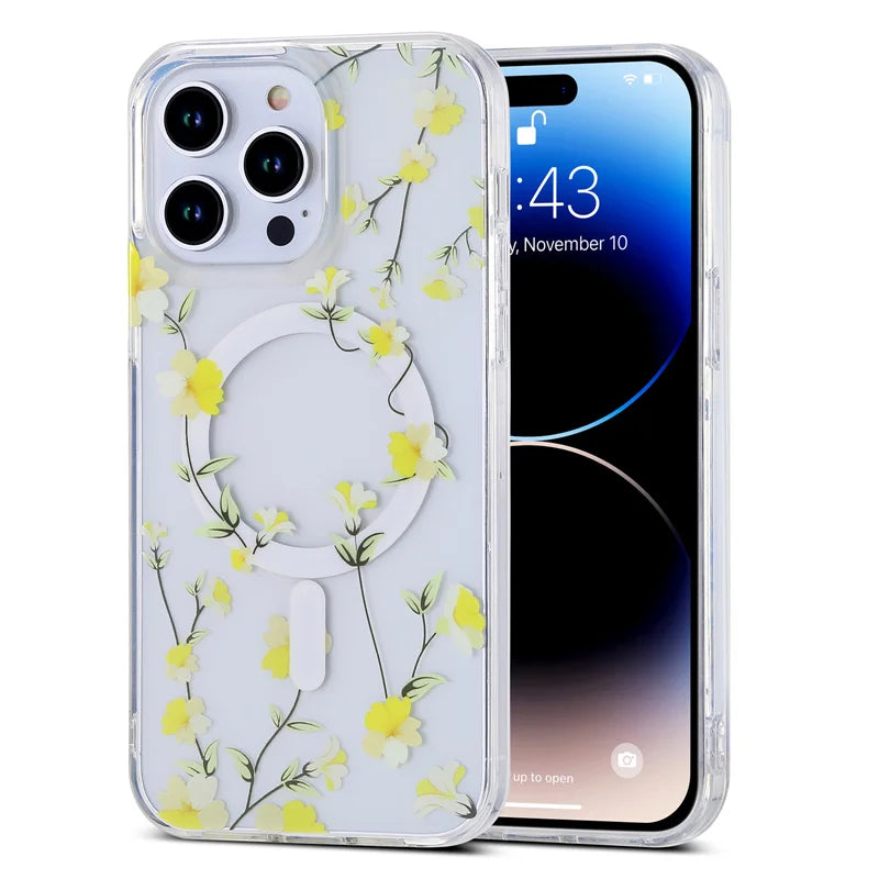 Beautiful Flowers Transparent Magsafe Case for iPhone