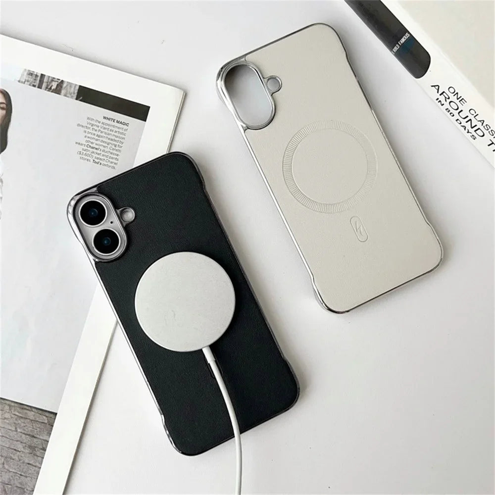 Wireless Charge Magsafe Leather Thin Borderless Case For iPhone