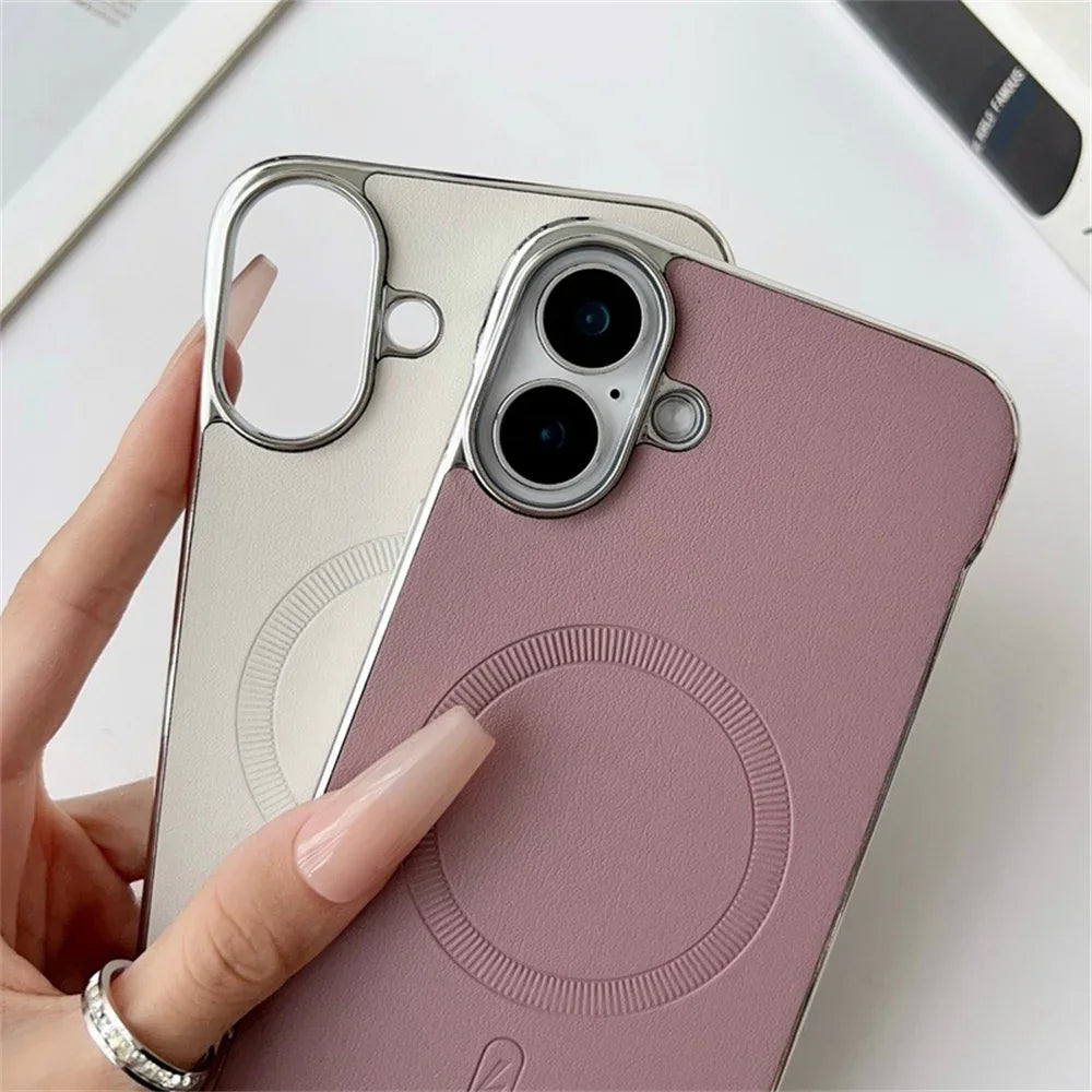 Wireless Charge Magsafe Leather Thin Borderless Case For iPhone