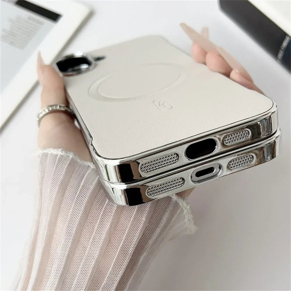 Wireless Charge Magsafe Leather Thin Borderless Case For iPhone