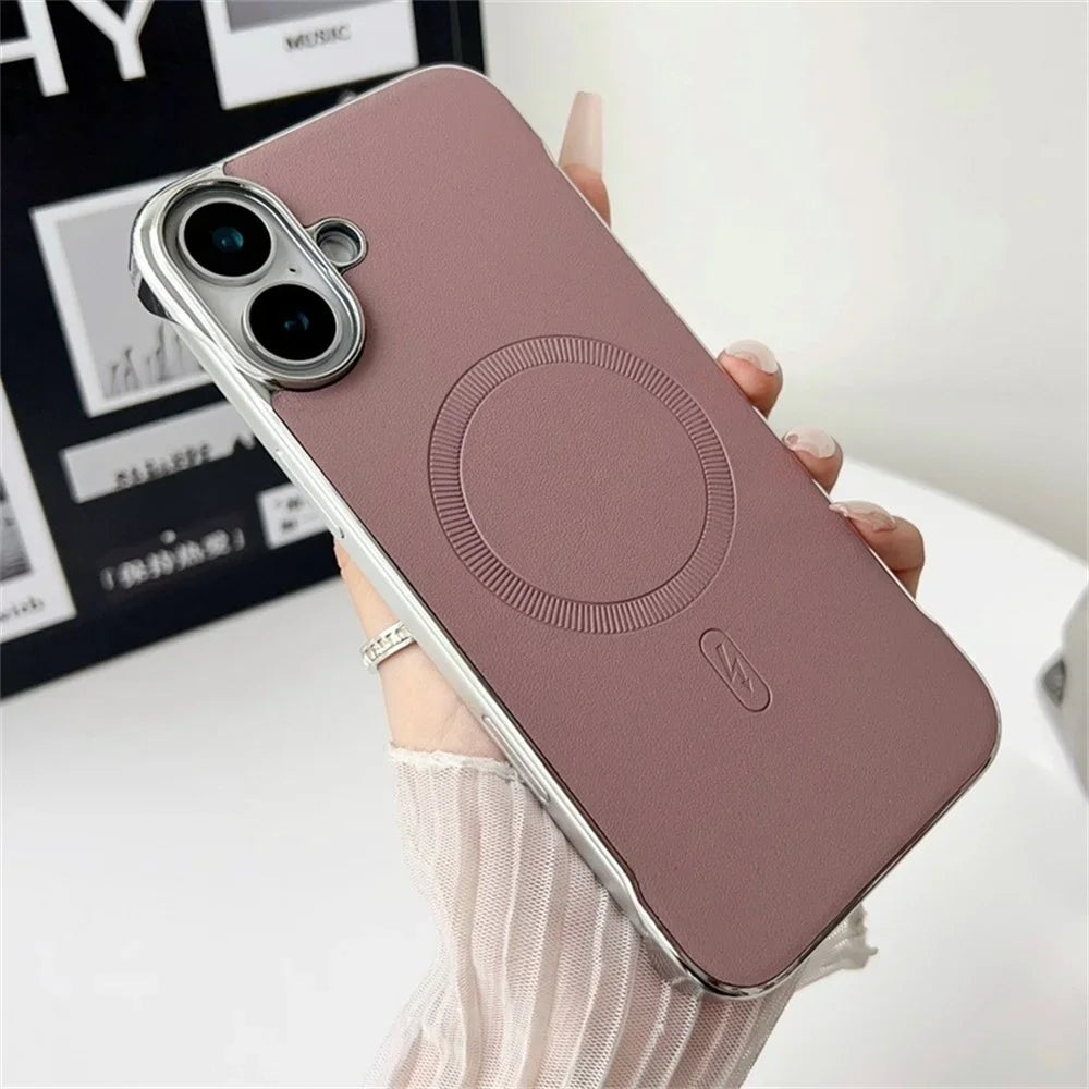 Wireless Charge Magsafe Leather Thin Borderless Case For iPhone