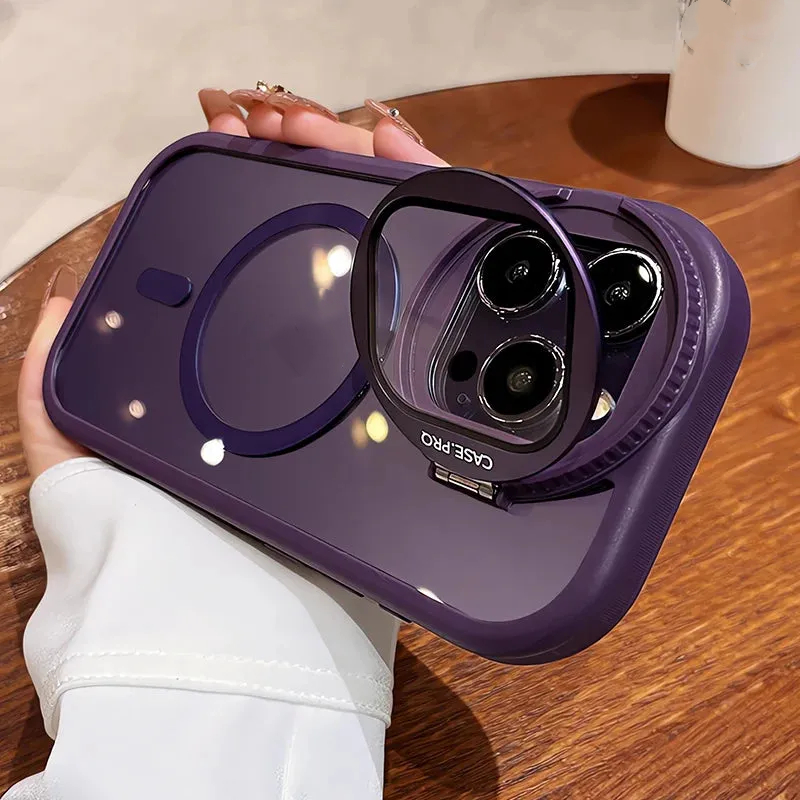 Magsafe Magnetic Camera Protection Stand Holder Clear Case For iPhone