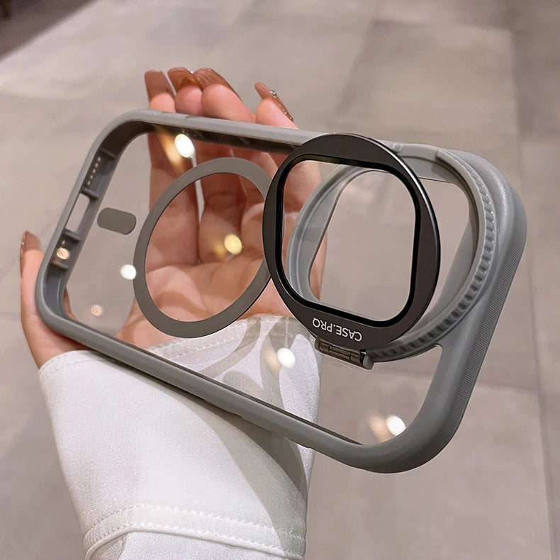 Magsafe Magnetic Camera Protection Stand Holder Clear Case For iPhone