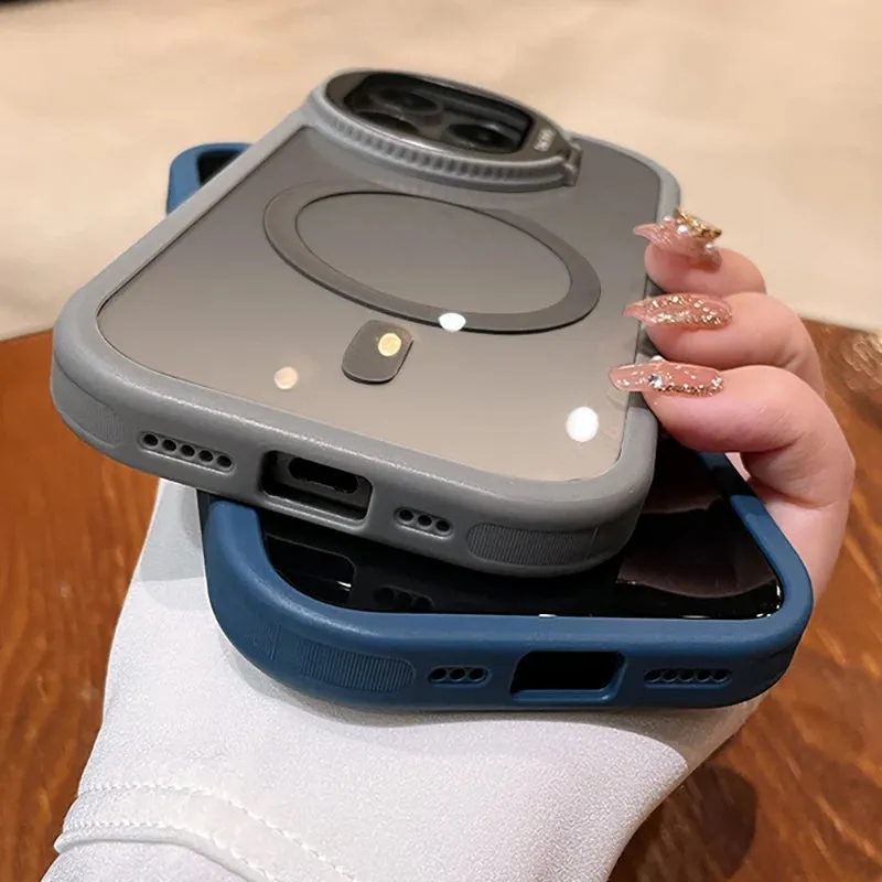 Magsafe Magnetic Camera Protection Stand Holder Clear Case For iPhone