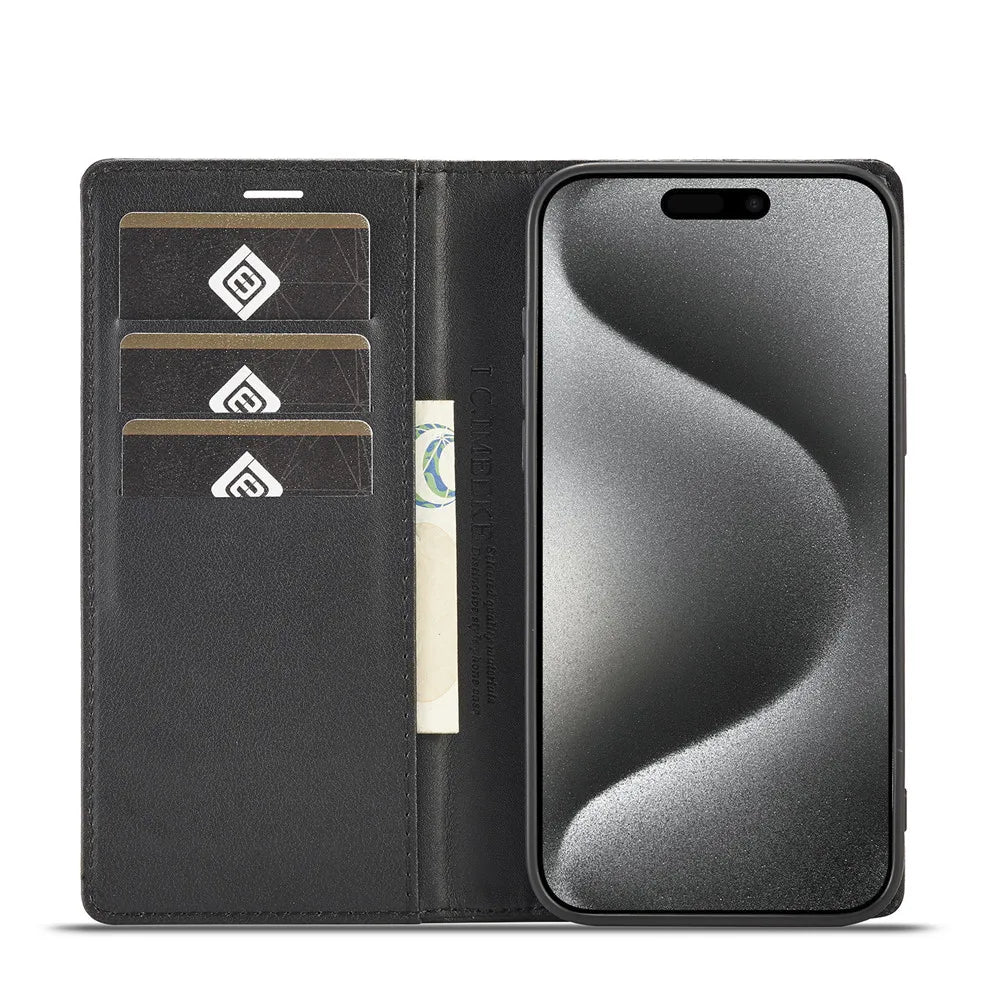 Carbon Fiber Leather Wallet Card Slot Flip Case for iPhone