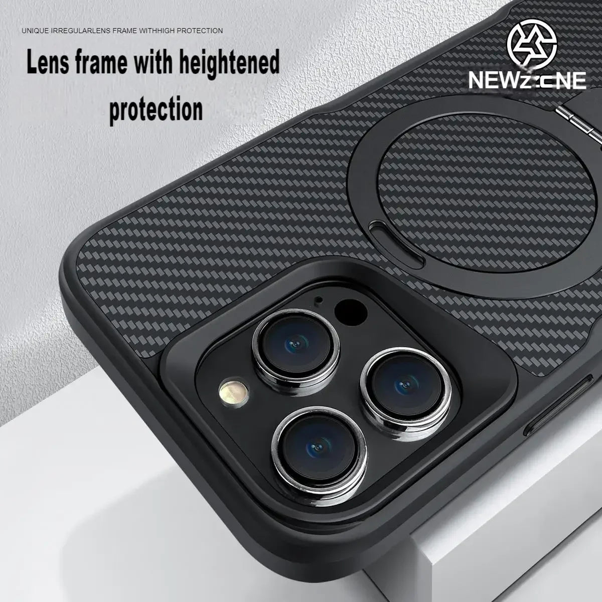 Carbon Fiber Pattern Aluminum Alloy Stand Magnetic Phone Case For Iphone