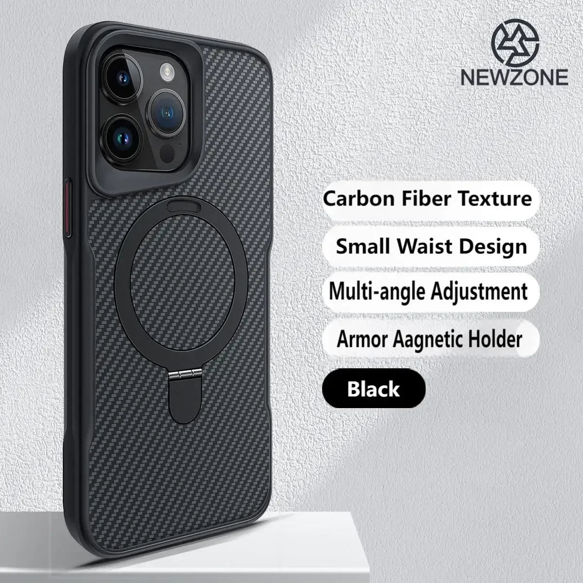 Carbon Fiber Pattern Aluminum Alloy Stand Magnetic Phone Case For Iphone