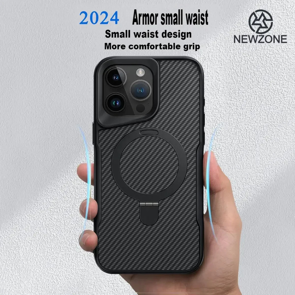 Carbon Fiber Pattern Aluminum Alloy Stand Magnetic Phone Case For Iphone