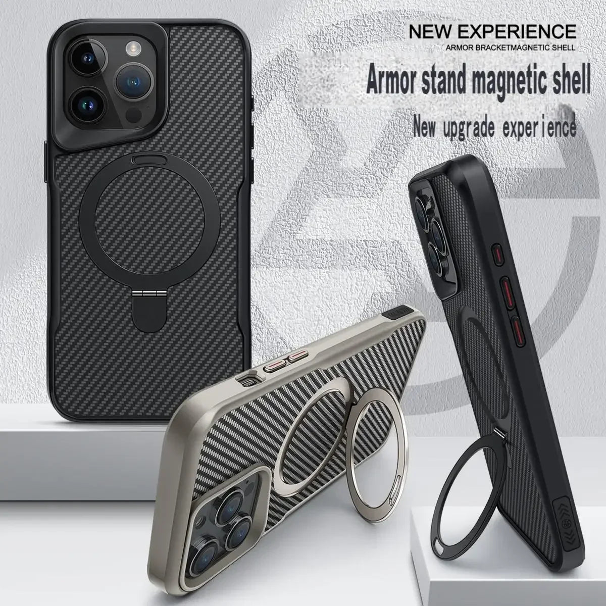 Carbon Fiber Pattern Aluminum Alloy Stand Magnetic Phone Case For Iphone