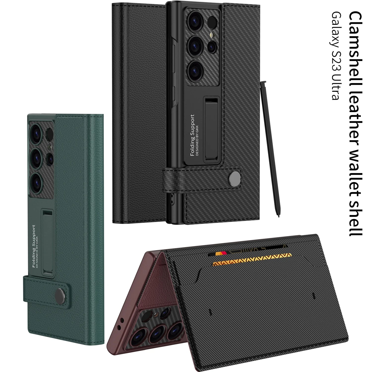 Carbon Fibre Leather Flip Wallet Phone Case For Samsung