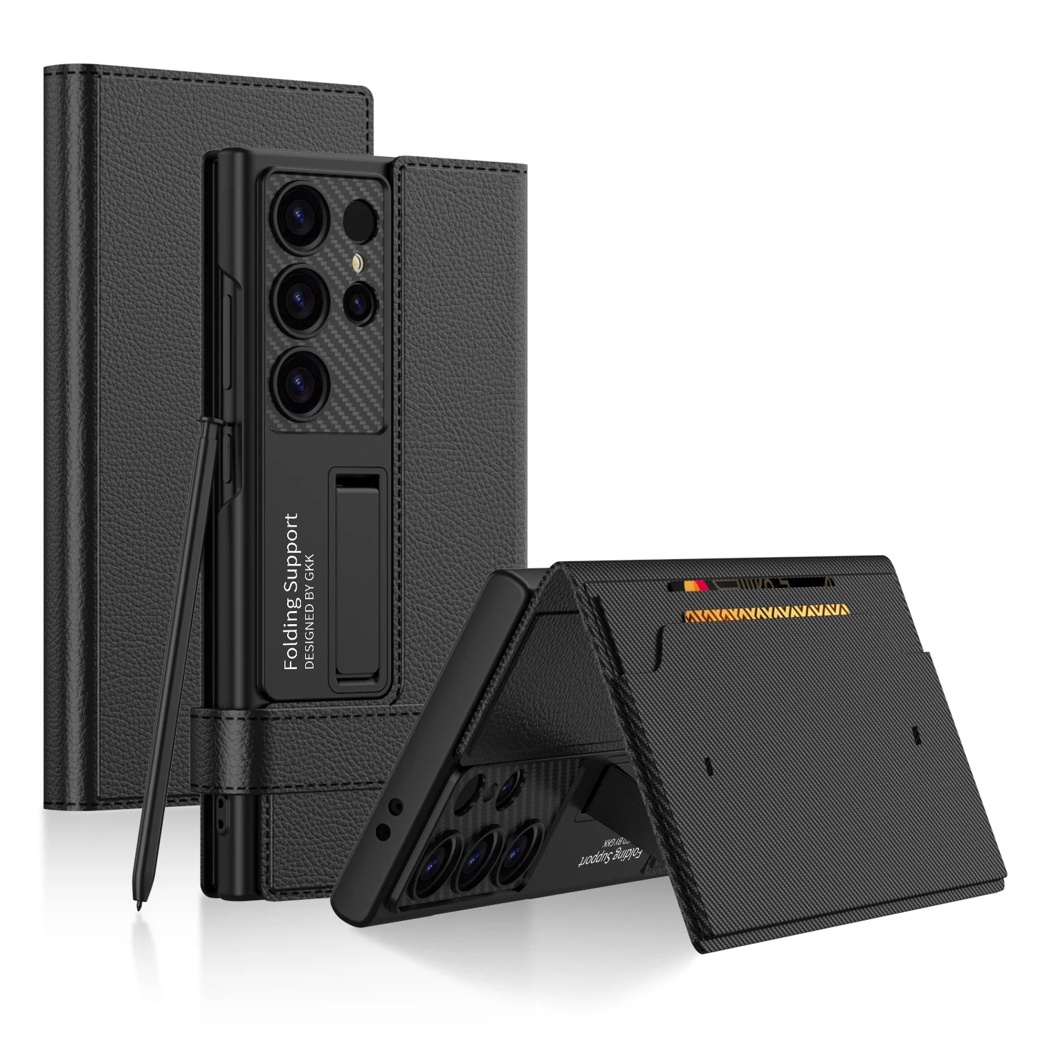 Carbon Fibre Leather Flip Wallet Phone Case For Samsung