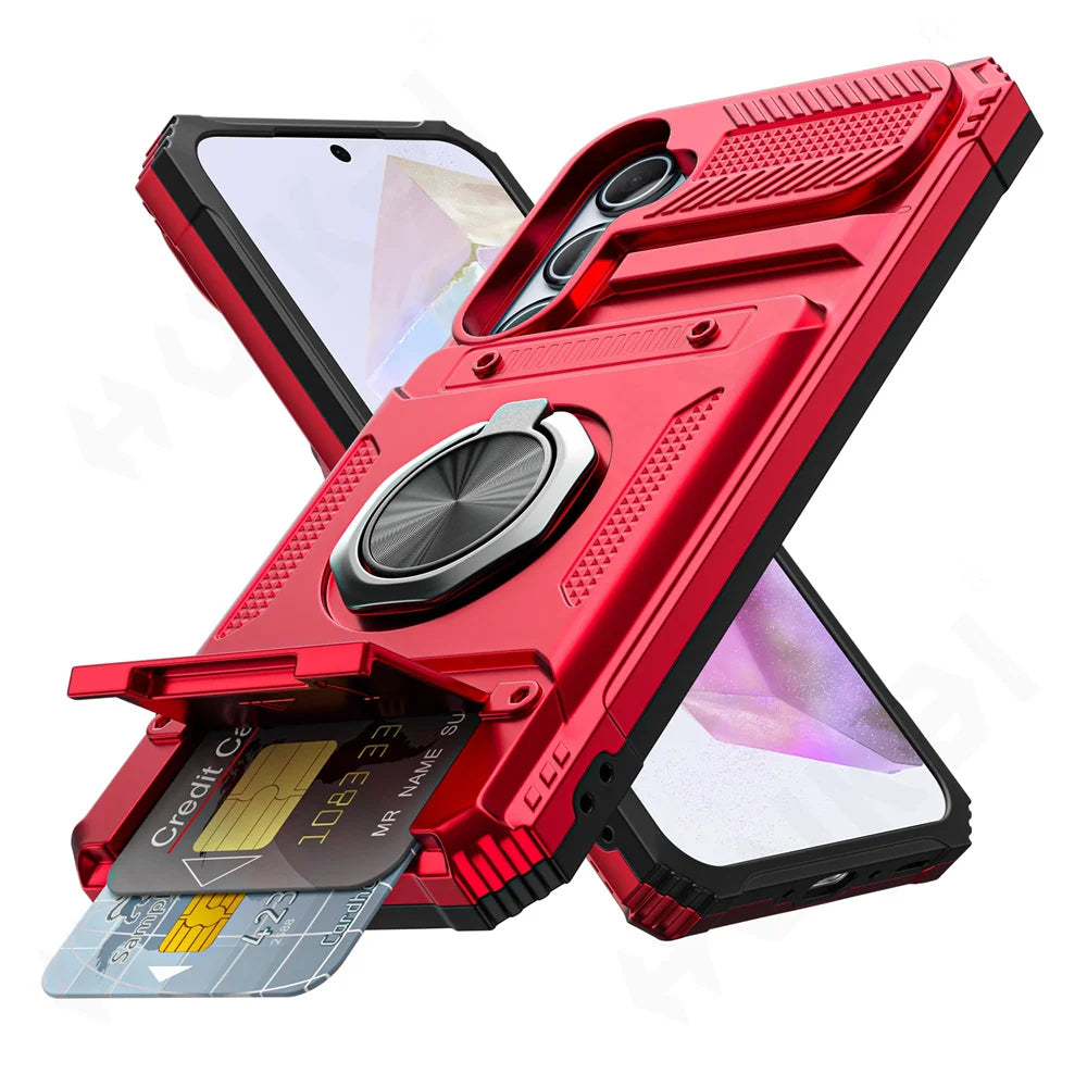 Magnetic Rotating Ring Kickstand Heavy Drop Wallet Case For Samsung