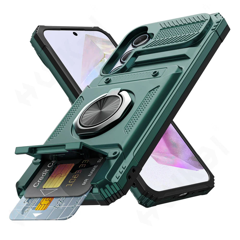 Magnetic Rotating Ring Kickstand Heavy Drop Wallet Case For Samsung