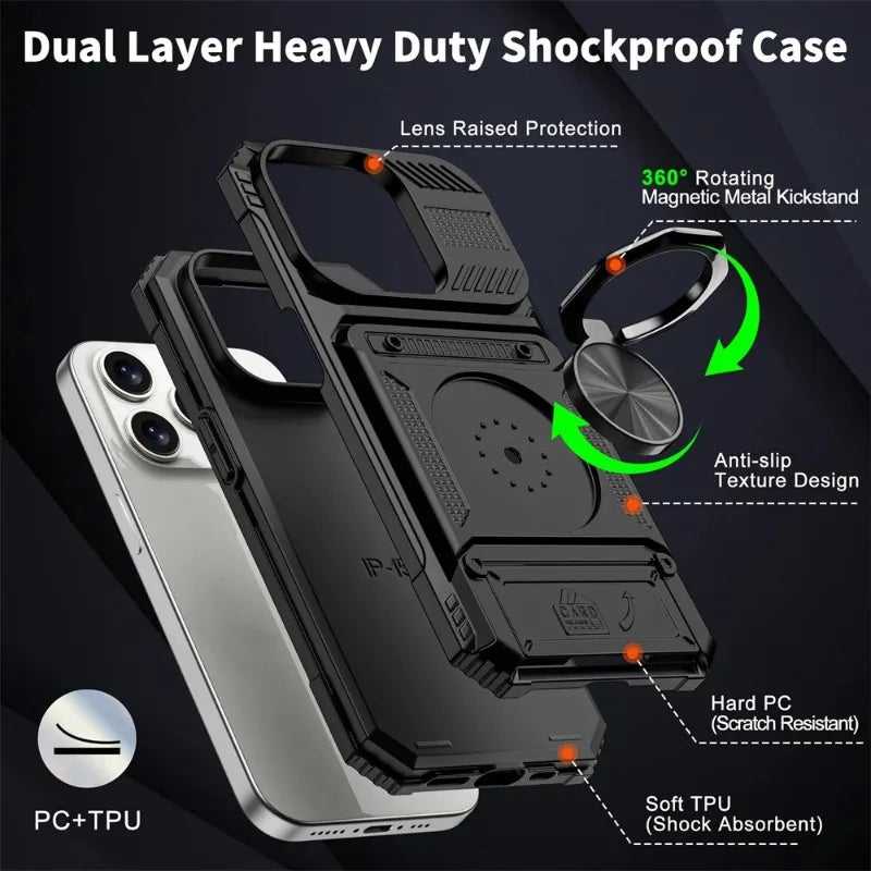 Magnetic Rotated Ring Kickstand Heavy Duty Drop  Wallet Cover  For iPhone