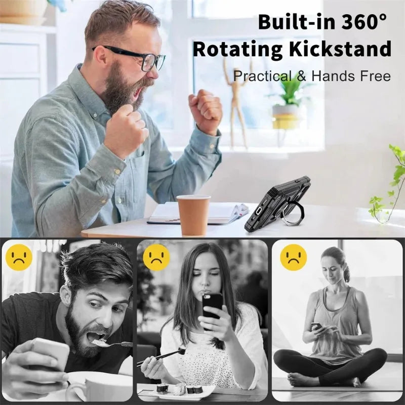 Magnetic Rotated Ring Kickstand Heavy Duty Drop  Wallet Cover  For iPhone