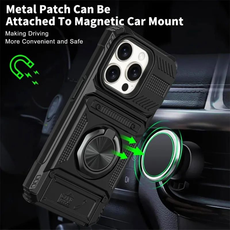 Magnetic Rotated Ring Kickstand Heavy Duty Drop  Wallet Cover  For iPhone