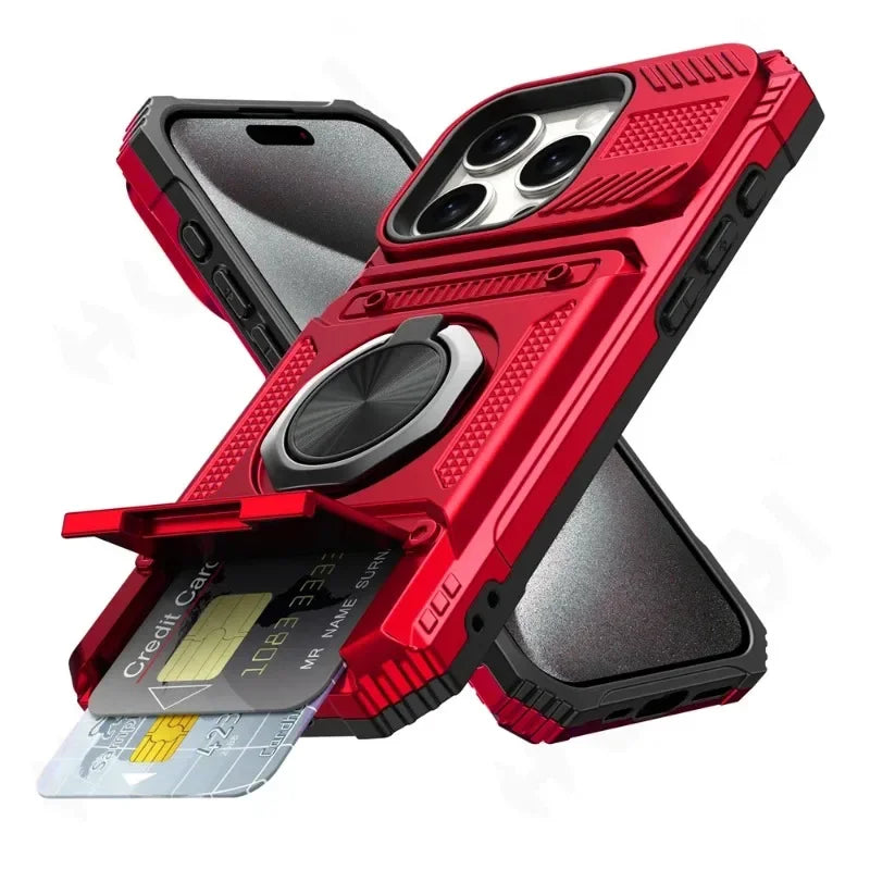 Magnetic Rotated Ring Kickstand Heavy Duty Drop  Wallet Cover  For iPhone