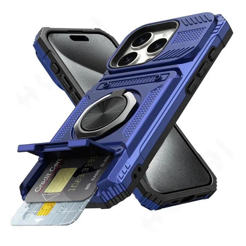 Magnetic Rotated Ring Kickstand Heavy Duty Drop  Wallet Cover  For iPhone