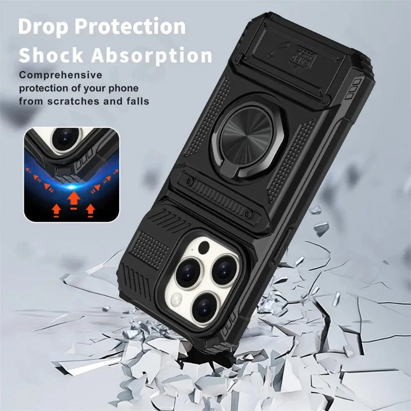 Magnetic Rotated Ring Kickstand Heavy Duty Drop  Wallet Cover  For iPhone