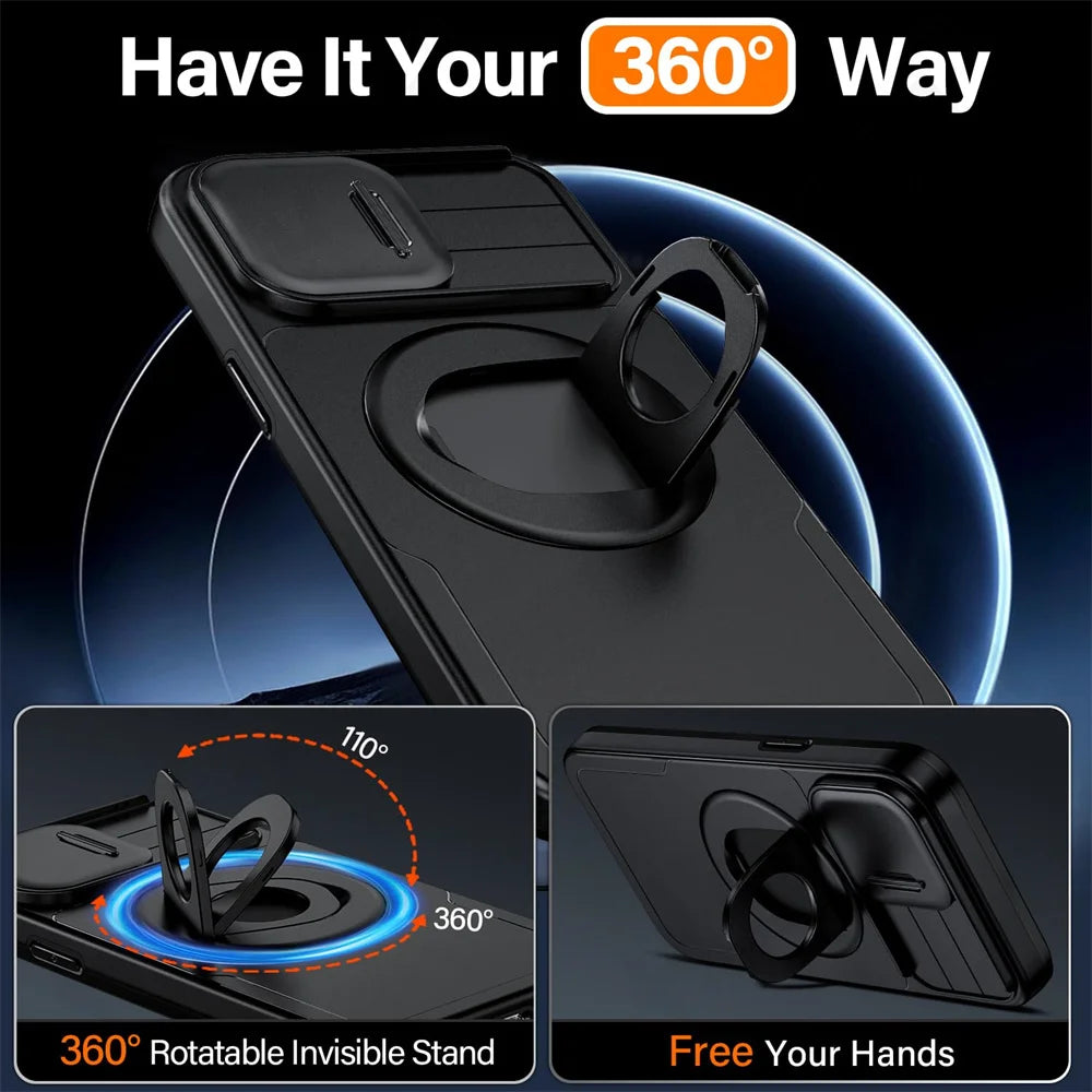 360°Rotatable Magnetic Ring Stand Shockproof Drop Protection Case For iPhone