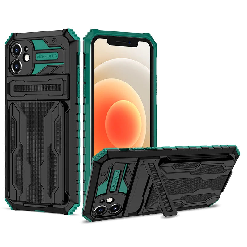 Card Holder KickStand Camera Protection Shockproof Case for iPhone