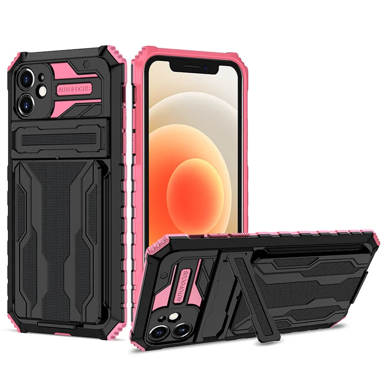 Card Holder KickStand Camera Protection Shockproof Case for iPhone