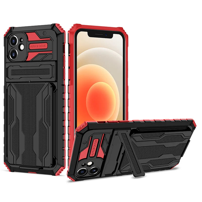 Card Holder KickStand Camera Protection Shockproof Case for iPhone