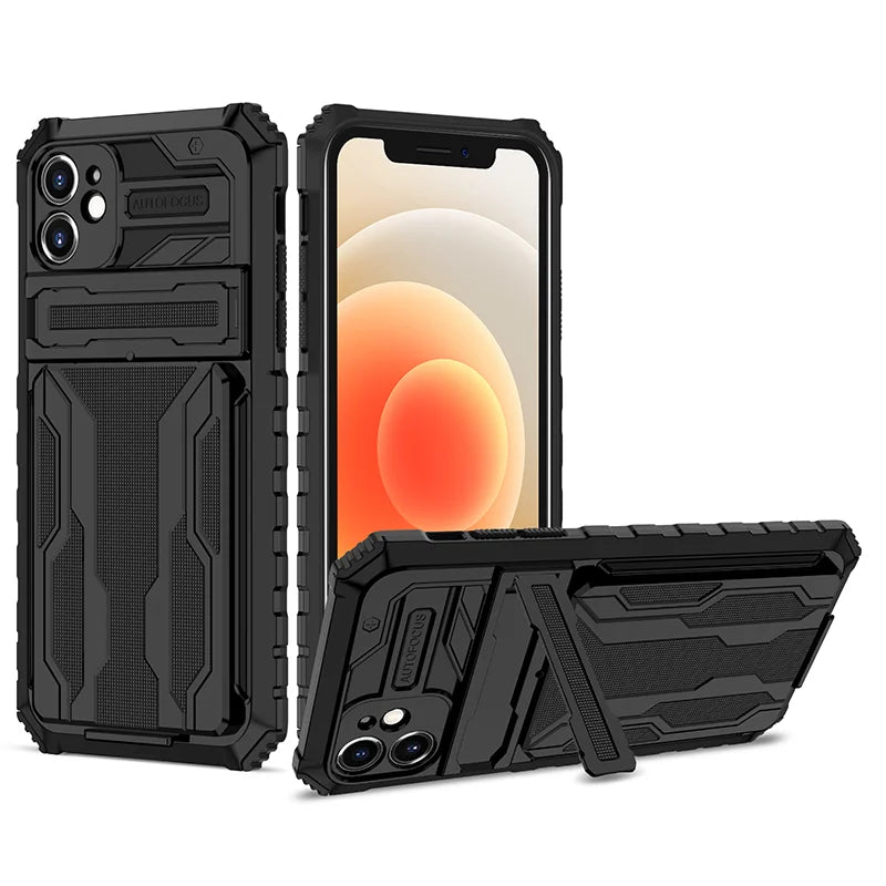 Card Holder KickStand Camera Protection Shockproof Case for iPhone