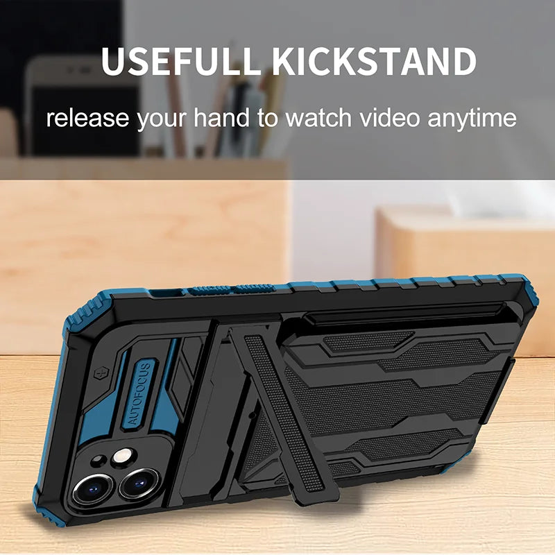 Card Holder KickStand Camera Protection Shockproof Case for iPhone