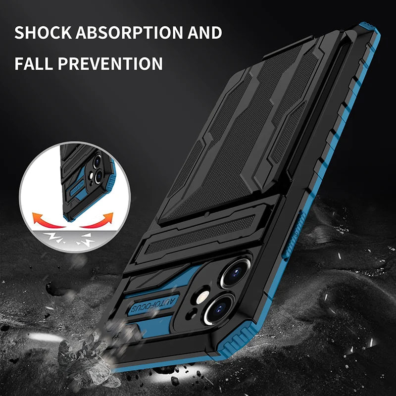 Card Holder KickStand Camera Protection Shockproof Case for iPhone
