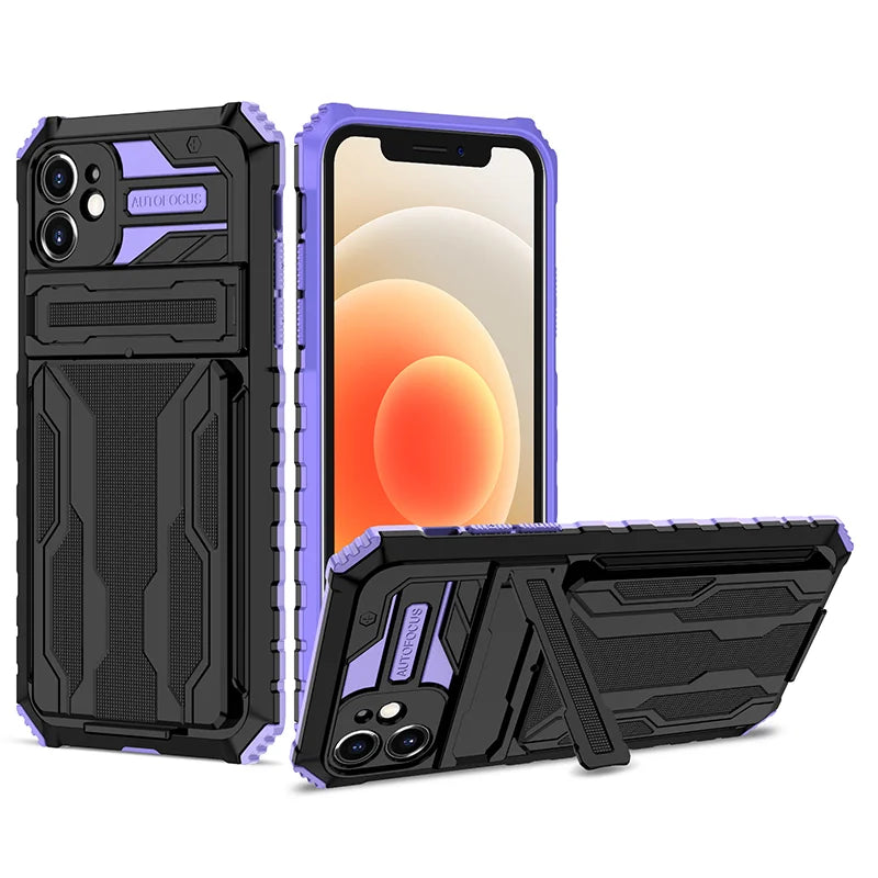 Card Holder KickStand Camera Protection Shockproof Case for iPhone