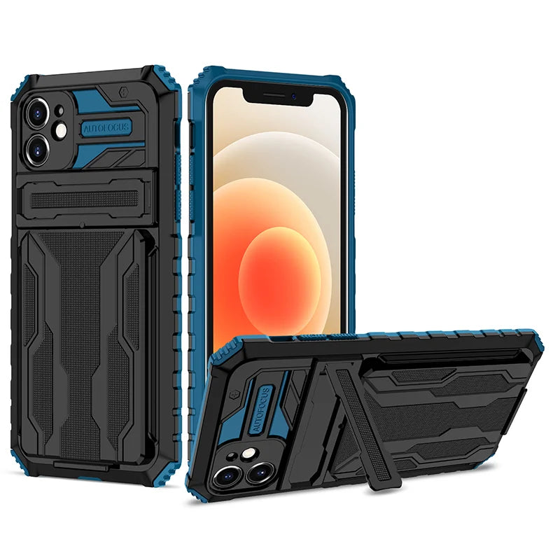 Card Holder KickStand Camera Protection Shockproof Case for iPhone