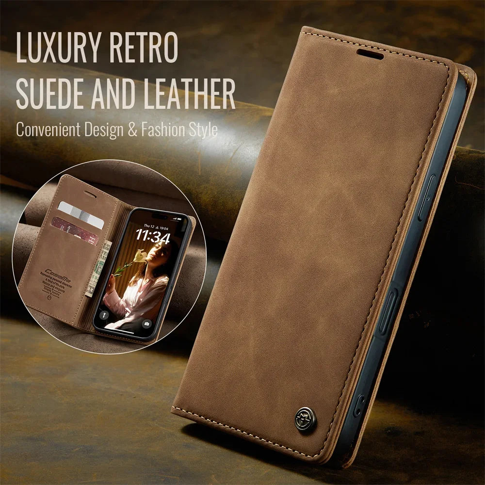 Case for iPhone 16 15 14 13 12 11 Pro Max Leather Kickstand Card Holder Pocket Stand Flip Magnetic Stand Flip Full Phone Cover