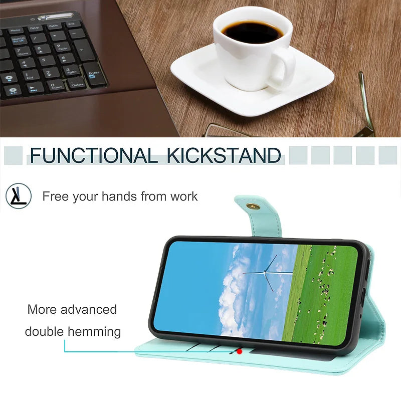 Lanyard Flip Checkered Leather Wallet Case For Samsung