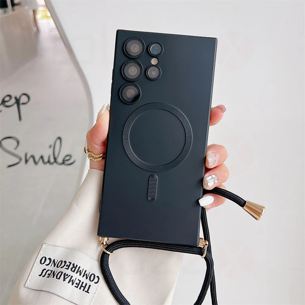 Crossbody Necklace Lanyards Soft Silicone Case For Samsung