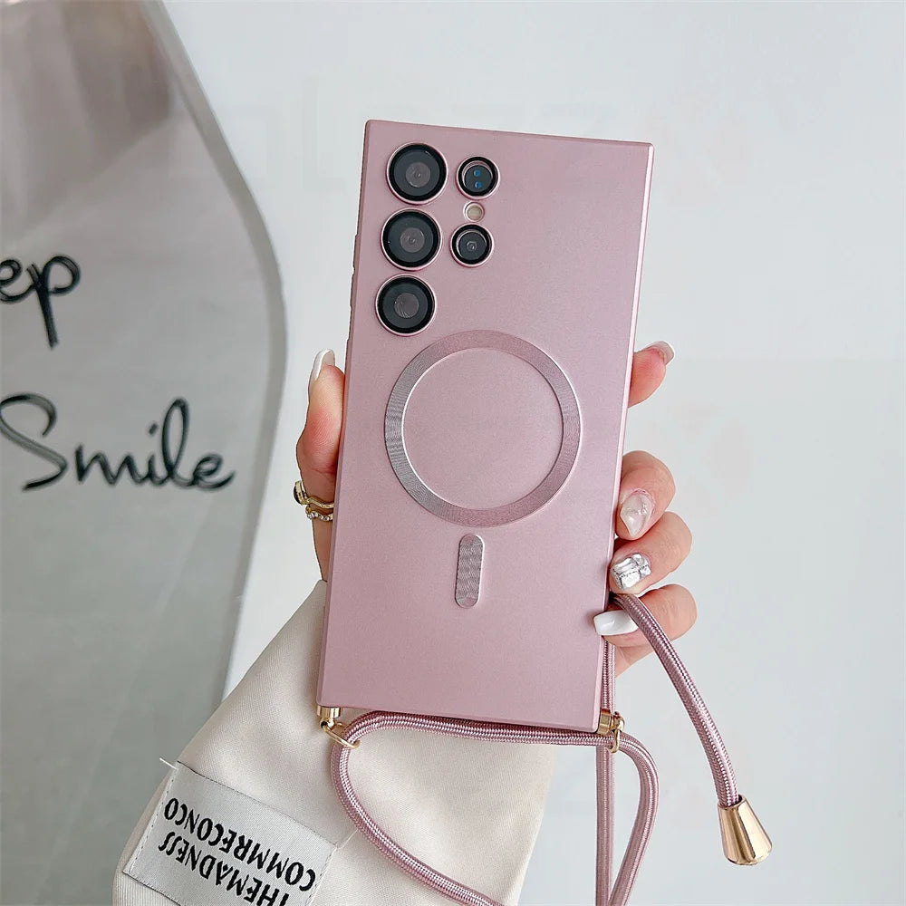 Crossbody Necklace Lanyards Soft Silicone Case For Samsung